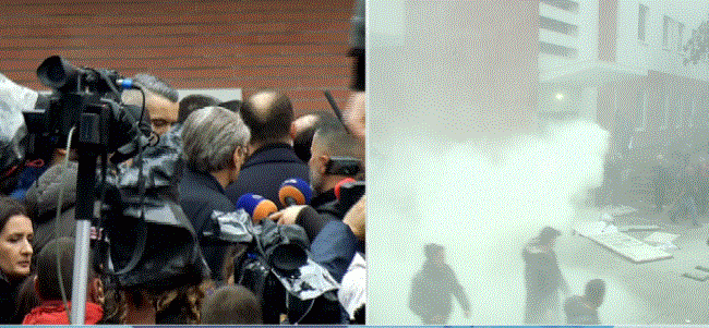 Me maskë anti-gaz, Berisha futet në selinë…