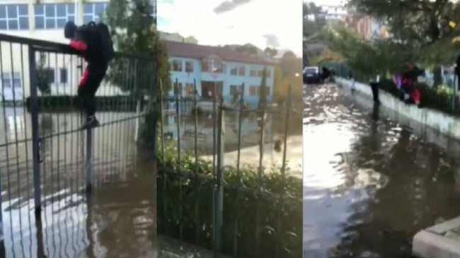 Përmbytjet në Lezhë, nxënësit hypin sipër kangjellave…