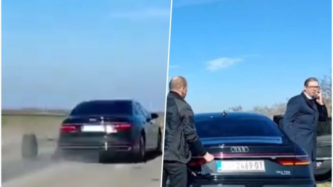Vuçiç ishte brenda, momenti kur shpërthen goma&hellip;